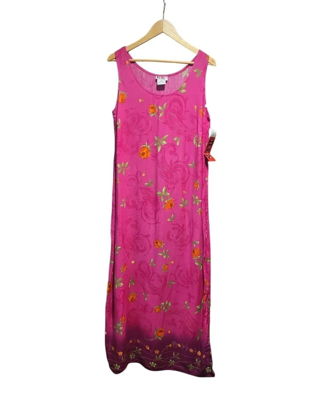 NWT Vintage 90s Sun Dress Womens 14 Pink Floral Maxi Modest Burnout